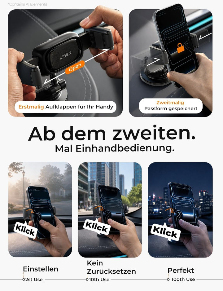 LISEN Vakuum Handyhalterung Auto - [Selbstanpassend] [Pionier-Design] Handyhalterung Auto mit Snapmo