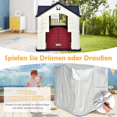 COSTWAY Kinder Spielhaus für bis zu 6 mit Pickniktisch, Türen und Fenstern, Kinderhäuschen Outdoor i