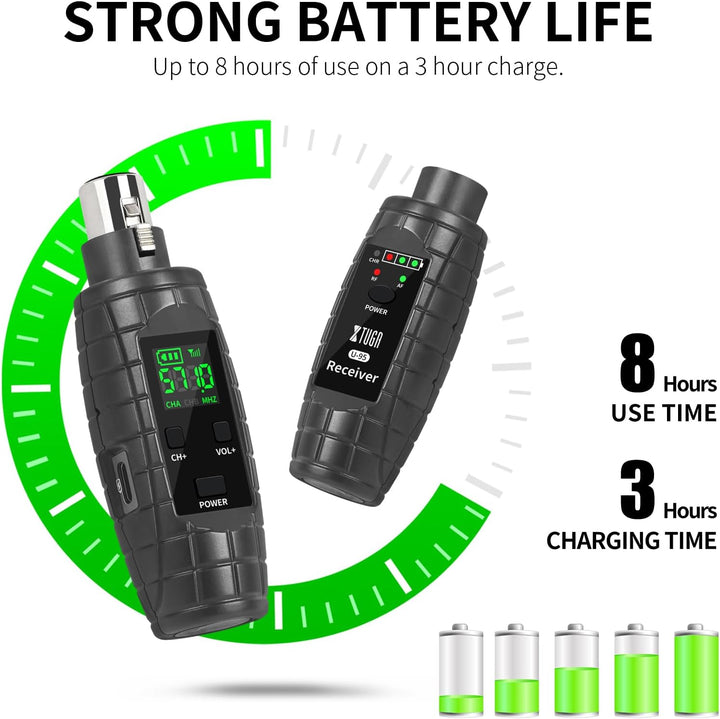 XTUGA U-95 UHF Wireless XLR Sender und Empfänger, wiederaufladbarer Mikrofonadapter für dynamisches