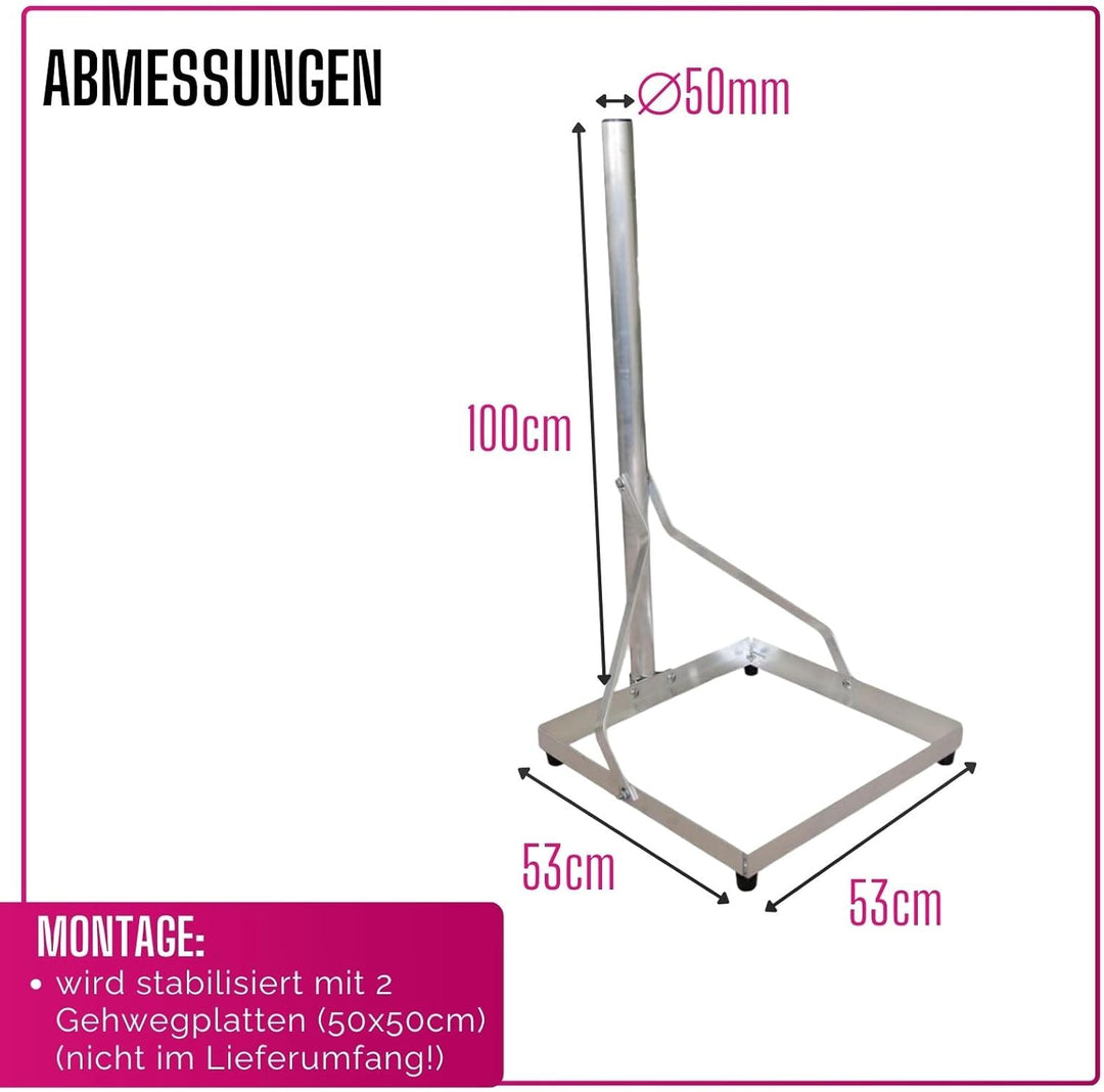 Unitech Alu Balkonständer für 50 x 50 cm Platten - Rohrlänge 1m - Mastdurchmesser 50mm