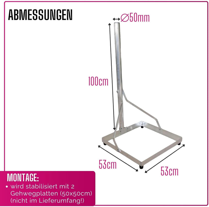 Unitech Alu Balkonständer für 50 x 50 cm Platten - Rohrlänge 1m - Mastdurchmesser 50mm