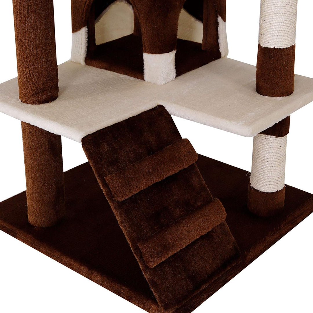lionto Kratzbaum für Katzen mit 2 Plüschbällen & 3 Plattformen, Höhe 130 cm, Katzenbaum mit Sisal &