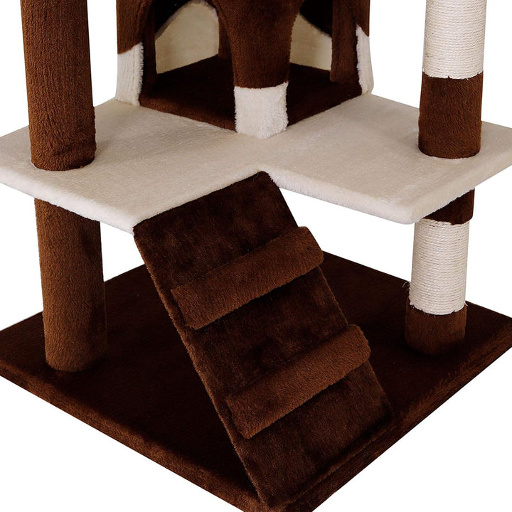 lionto Kratzbaum für Katzen mit 2 Plüschbällen & 3 Plattformen, Höhe 130 cm, Katzenbaum mit Sisal &