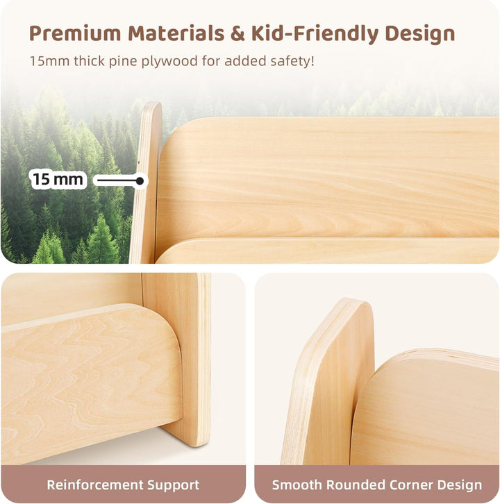 OOOK Bücherregal Kinder Holz mit 4 Ablagen, Montessori-bücherregal Kinderzimmer, Frontales Bücherreg