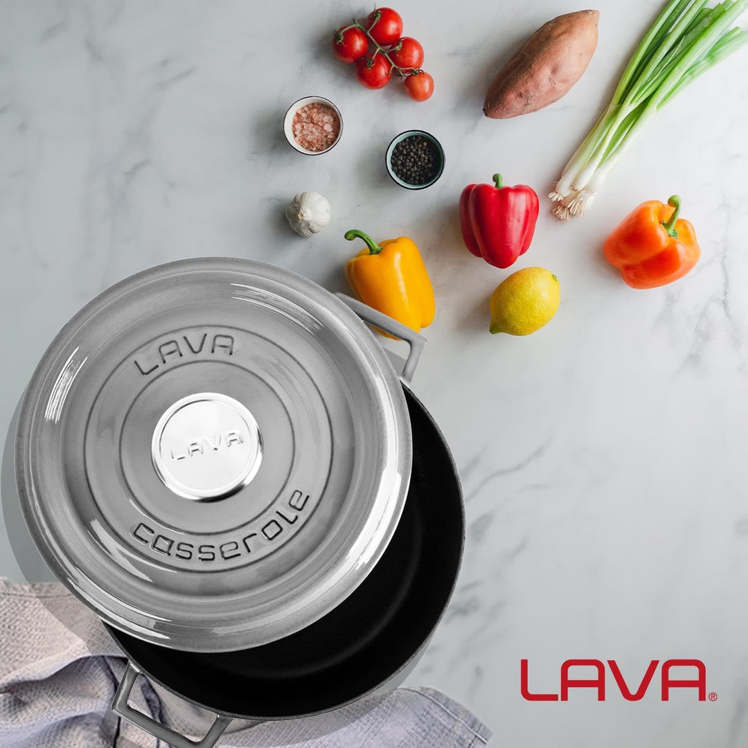 Lava Premium Serie - Allzwecktopf aus Gusseisen, rund, 24 cm, Majolic Grau Ø 24cm Gray, Ø 24cm Gray
