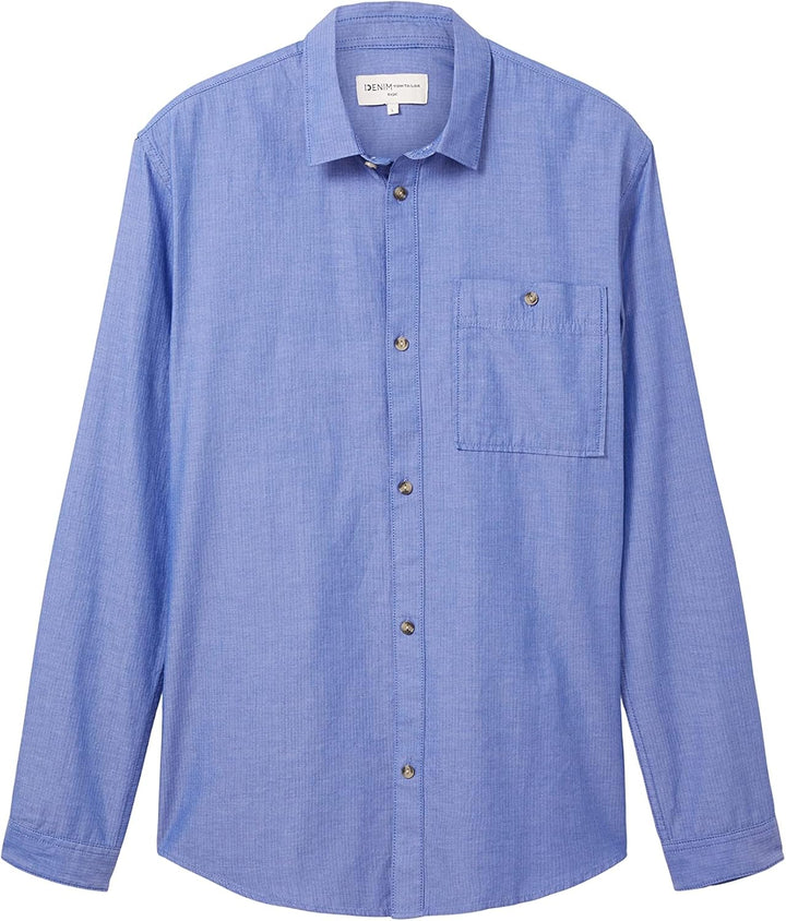 TOM TAILOR Denim Herren Denim Regular Fit Twill Hemd aus Baumwolle XXL 32347-royal Blue Mini Herring