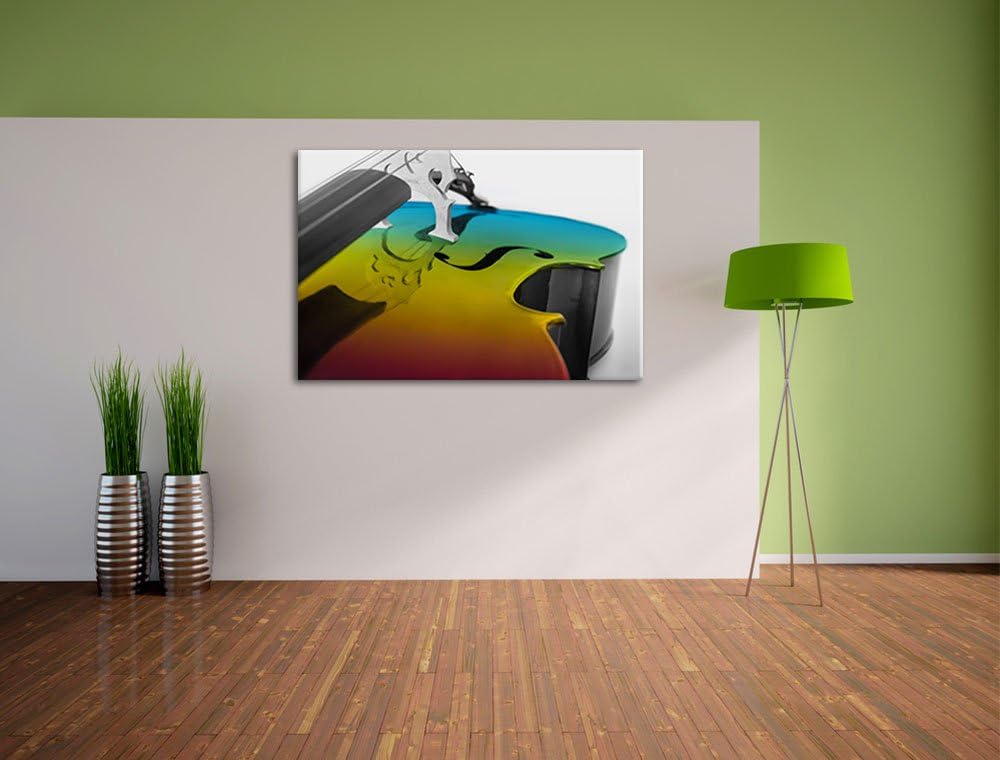 Cello in Regenbogenfarben gehalten schwarz/weiss Format: 100x70 auf Leinwand, XXL riesige Bilder fer
