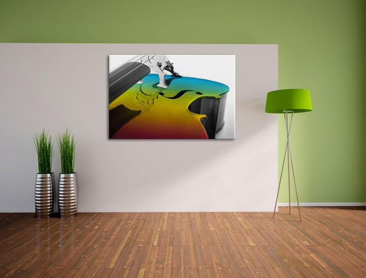 Cello in Regenbogenfarben gehalten schwarz/weiss Format: 100x70 auf Leinwand, XXL riesige Bilder fer
