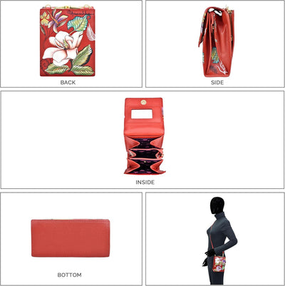 Anuschka Damen echt Leder Mini Sling Organizer Tasche, Kreuztasche, Stylisher Organizer Crimson Gard