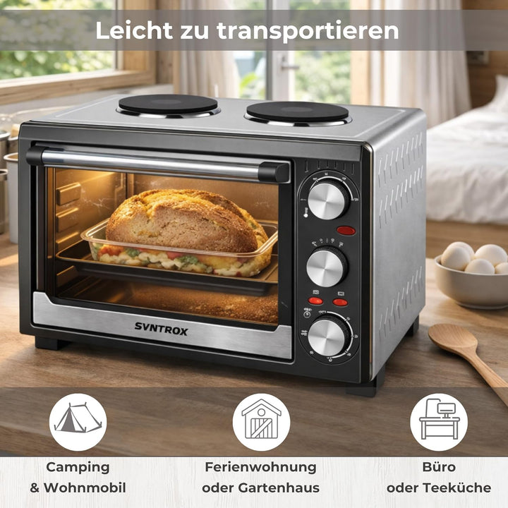 Syntrox Germany 26 Liter Mini Stand Backofen mit Umluft und Drehspiess kleinküche Minieküche mit 2 K