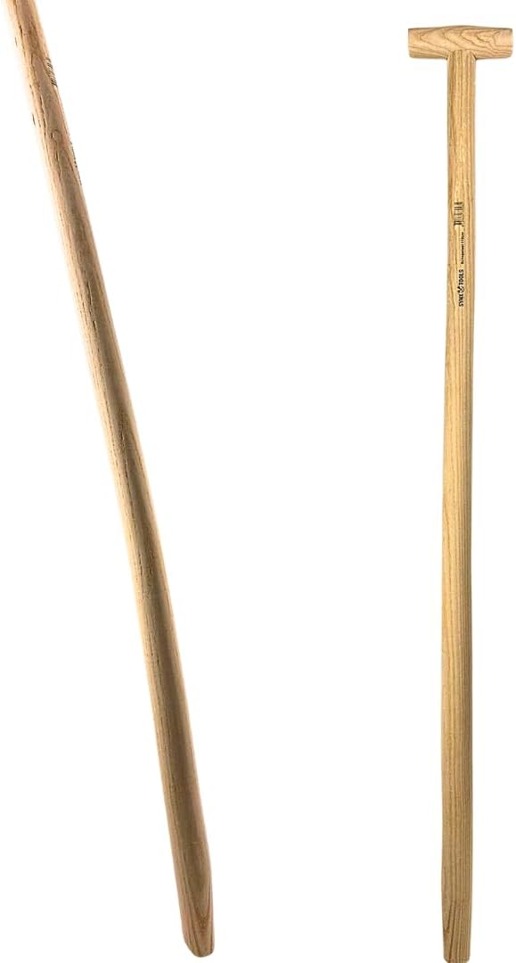 Synx Tools Spatensteel 110cm Gebogen, Schaufelstiel, Spatenstiel, Ersatz Spaten Holz Stiel aus Buche