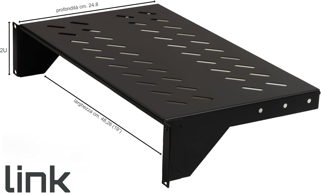 LINK Regal für Schrank 19 Zoll, 2 Einheiten Tiefe 250 mm (Universal) Farbe Schwarz