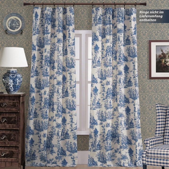 Vorhänge mit Frühlingsküsten-Motiv, für Wohnzimmer, 274 cm lang, französisches Landhaus-Toile de Jou