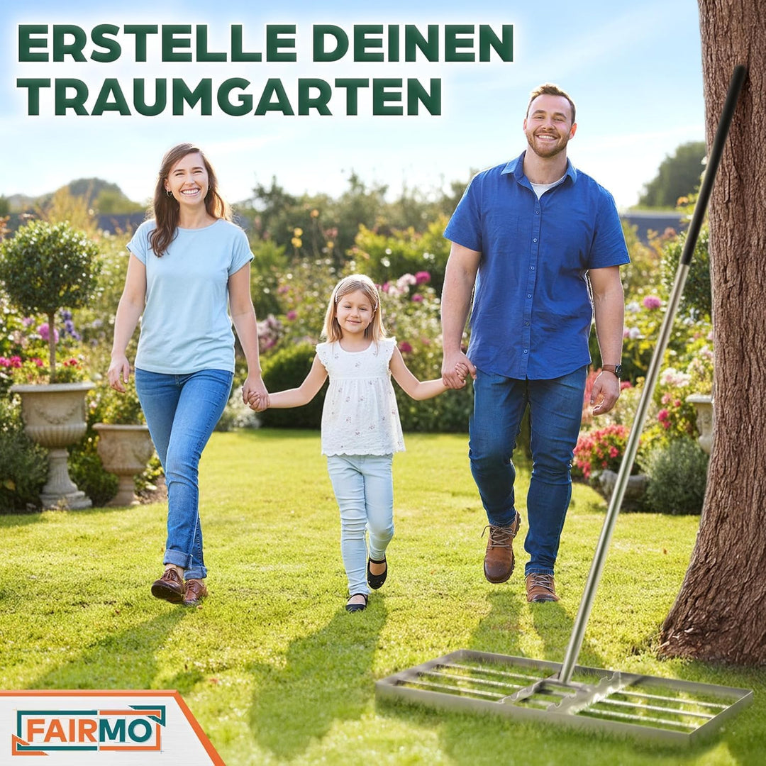 Der handliche Rasen Rakel Edelstahl (75x35 cm) von Fairmo [für sattgrünen Rasen] - Rakel für Rasen i