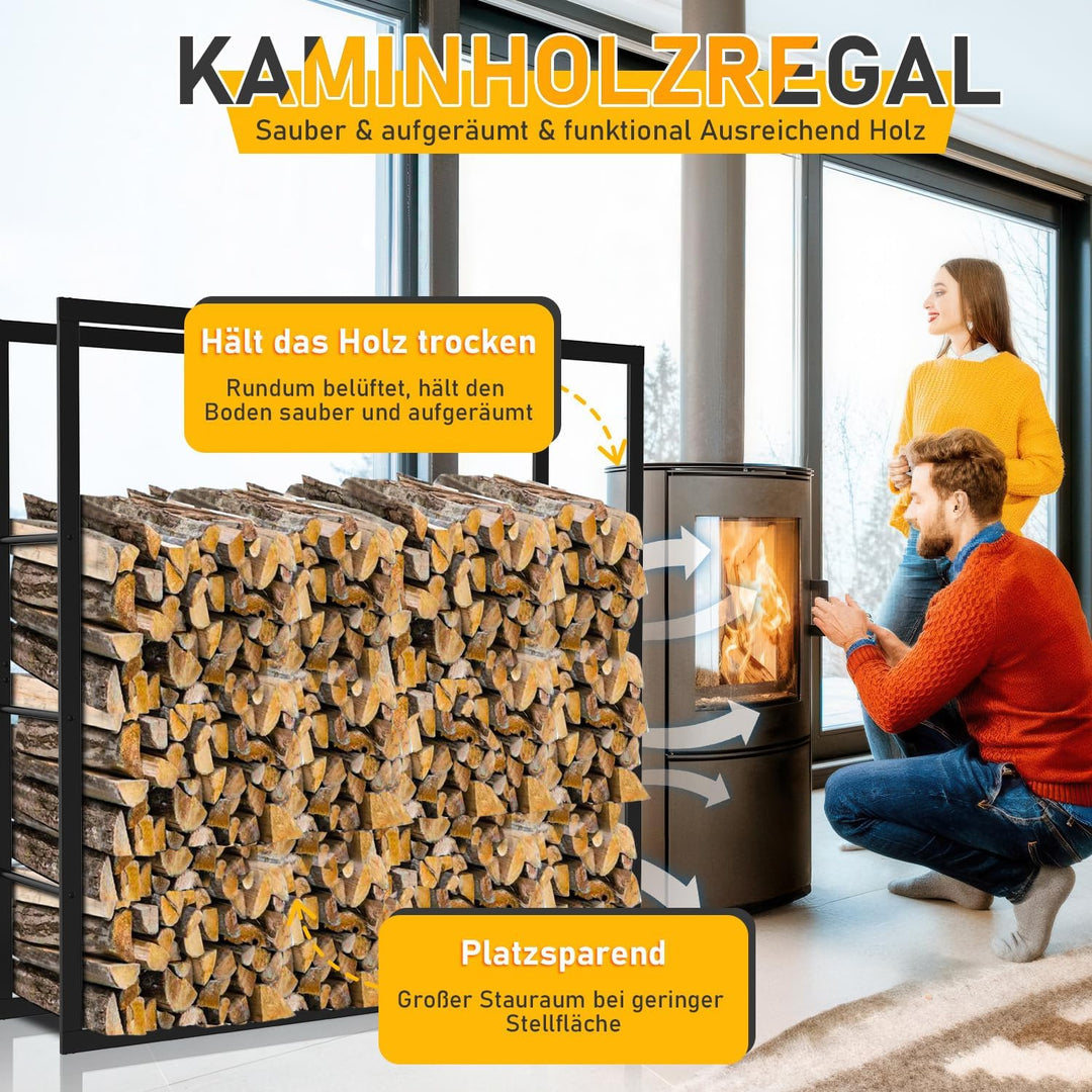 Ikodm kaminholzregal Innen und Aussen, Metall Brennholzregal aussen 100 x 25 x 150CM, Holzstapelhilf