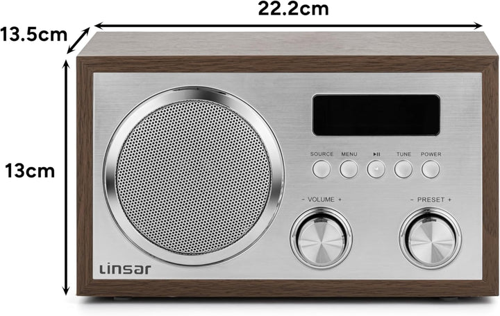 Linsar Nostalgieradio in Holz-Design, Digitales Tuning FM/DAB UKW-Radio, Drahtlose BT-Verbindung, Ei