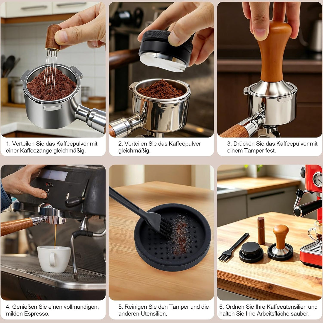 Scettar 304 Tamper 51mm Leveler 51mm, Espresso Zubehör Kaffee Tamper,WDT Tool,Tampermatte Set Kaffee