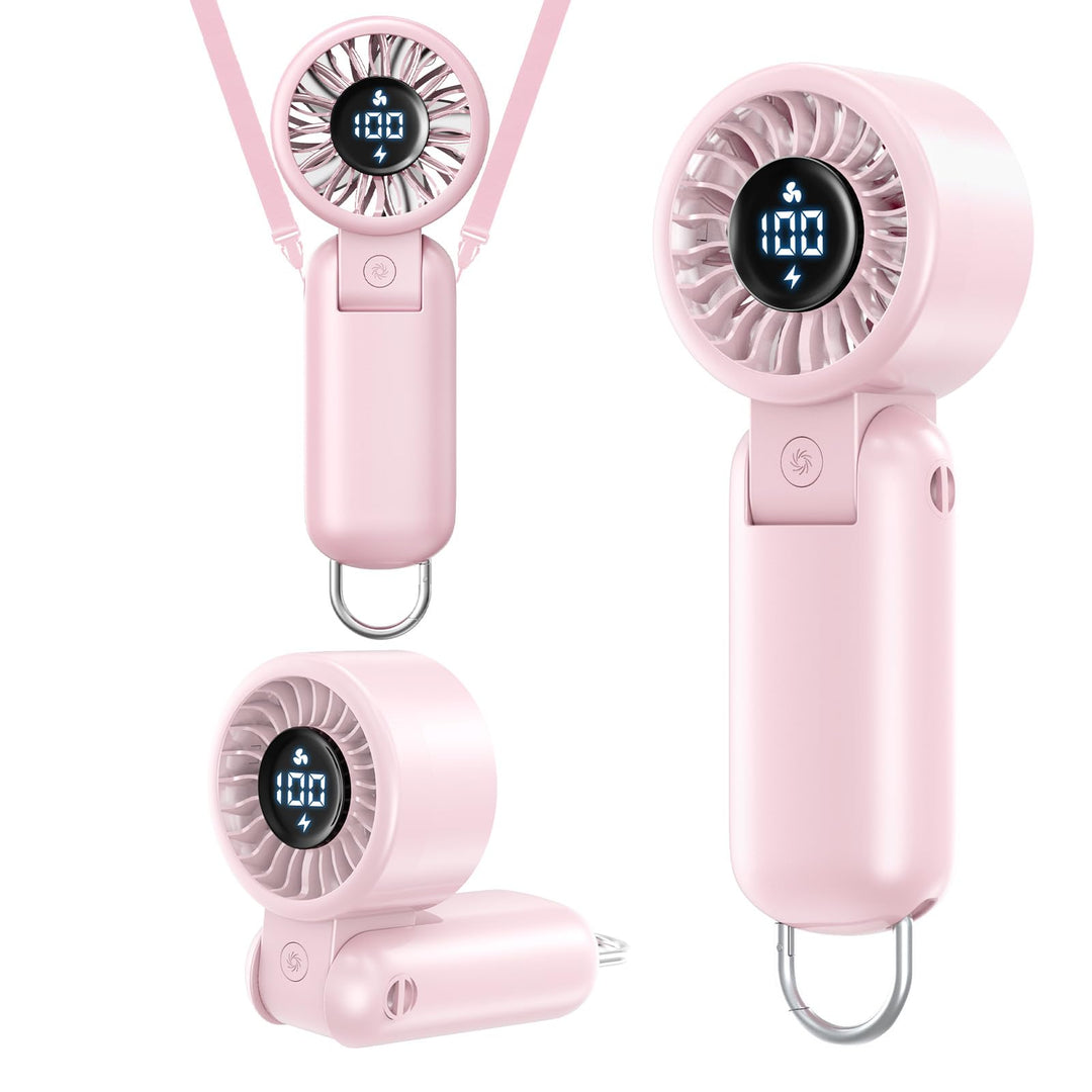 Handventilator mit LED-Anzeige, Mini Ventilator Tragbar Akku Wiederaufladbar, Faltbar USB Tischventi