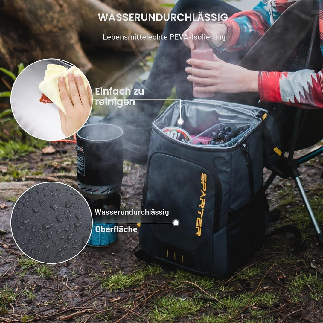 SPARTER Rucksack Kühler Isoliert Auslaufsicher 30/45 Dosen 2 Isolierte Fächer Thermotasche Tragbar L