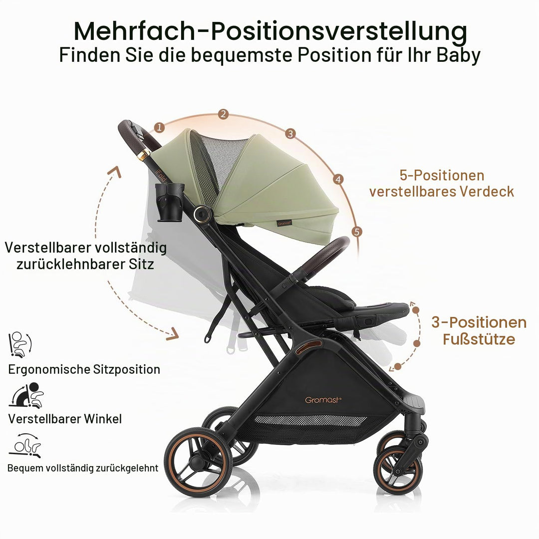 Gromast Gravity faltbarer Baby-Kinderwagen, Tragbarer Reise-Kleinkindbuggy Mit Verstellbarer Rückenl