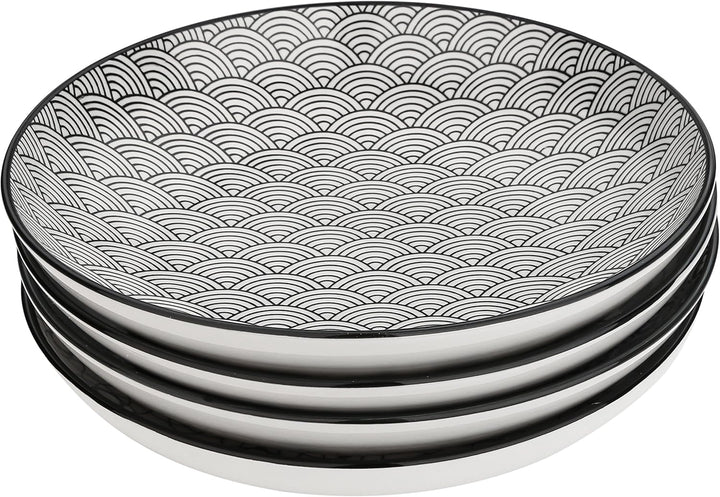 vancasso, Haruka 12 tlg. Porzellan Suppenteller Set, Tiefteller, Rund,700 ml Schwarz 12-teilig Suppe