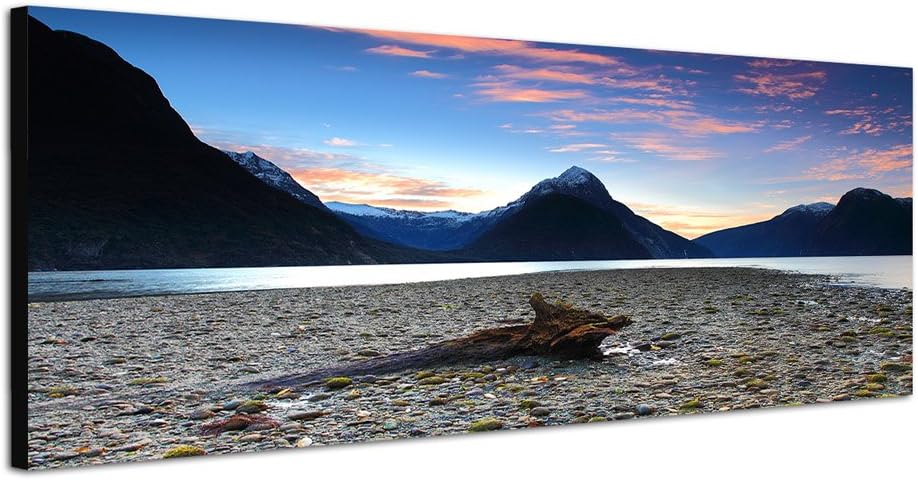 Paul Sinus Art Panoramabild auf Leinwand und Keilrahmen 150x50cm Neuseeland Berge See Sonnenuntergan