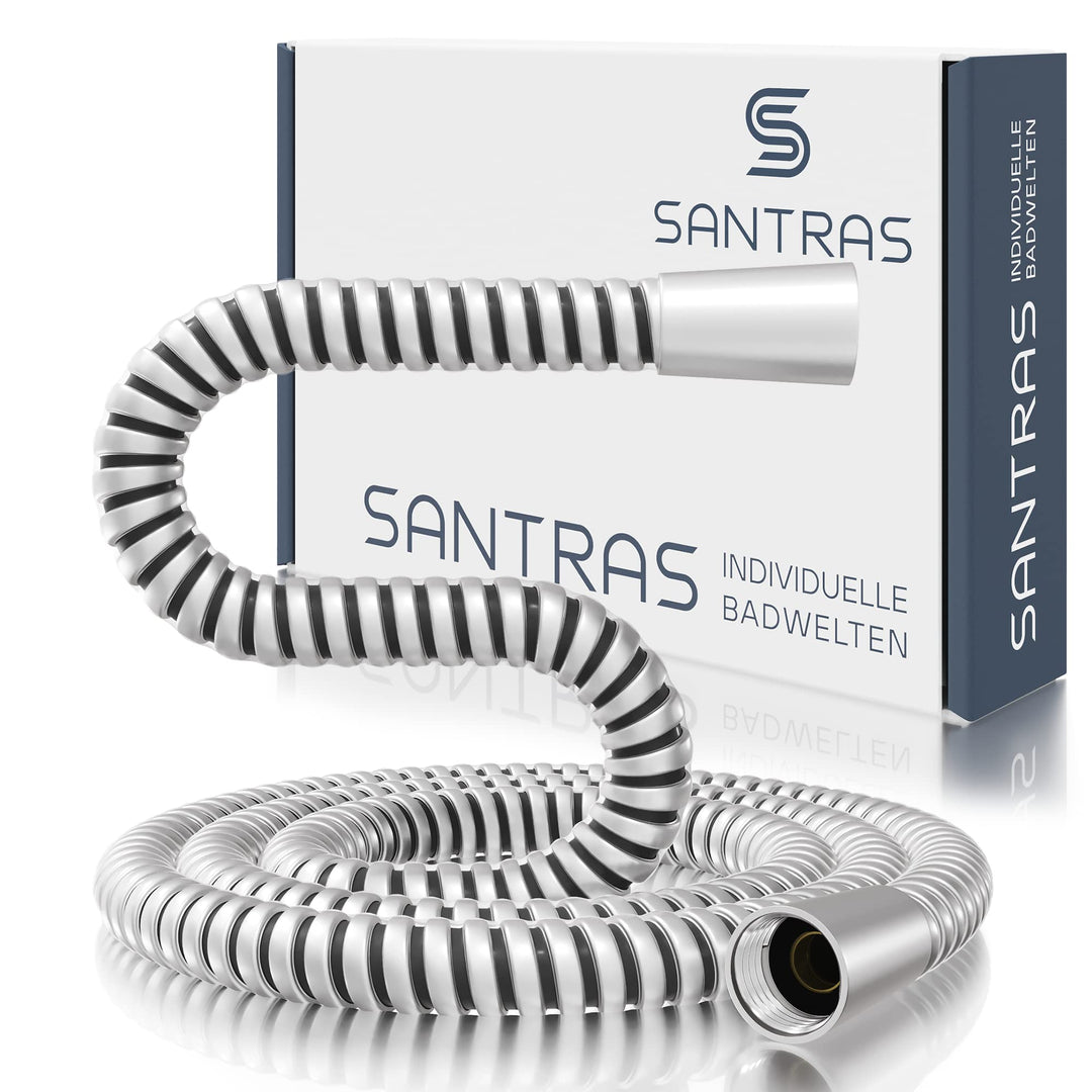 SANTRAS® Duschschlauch PREMIUM Velourchrom 2,00 m mit Durchflussbegrenzer – Besonders flexibler Brau
