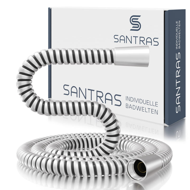 SANTRAS® Duschschlauch PREMIUM Velourchrom 2,00 m mit Durchflussbegrenzer – Besonders flexibler Brau