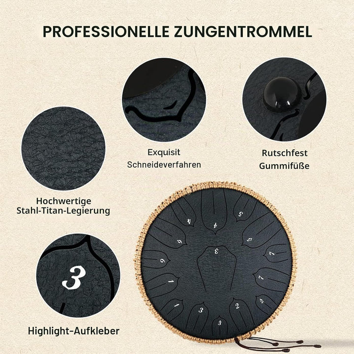 Musfunny Steel Tongue Drum, 12 Zoll 15 Tone Zungentrommel Handpan Trommel, D-Dur Steel Pan Töne Schl