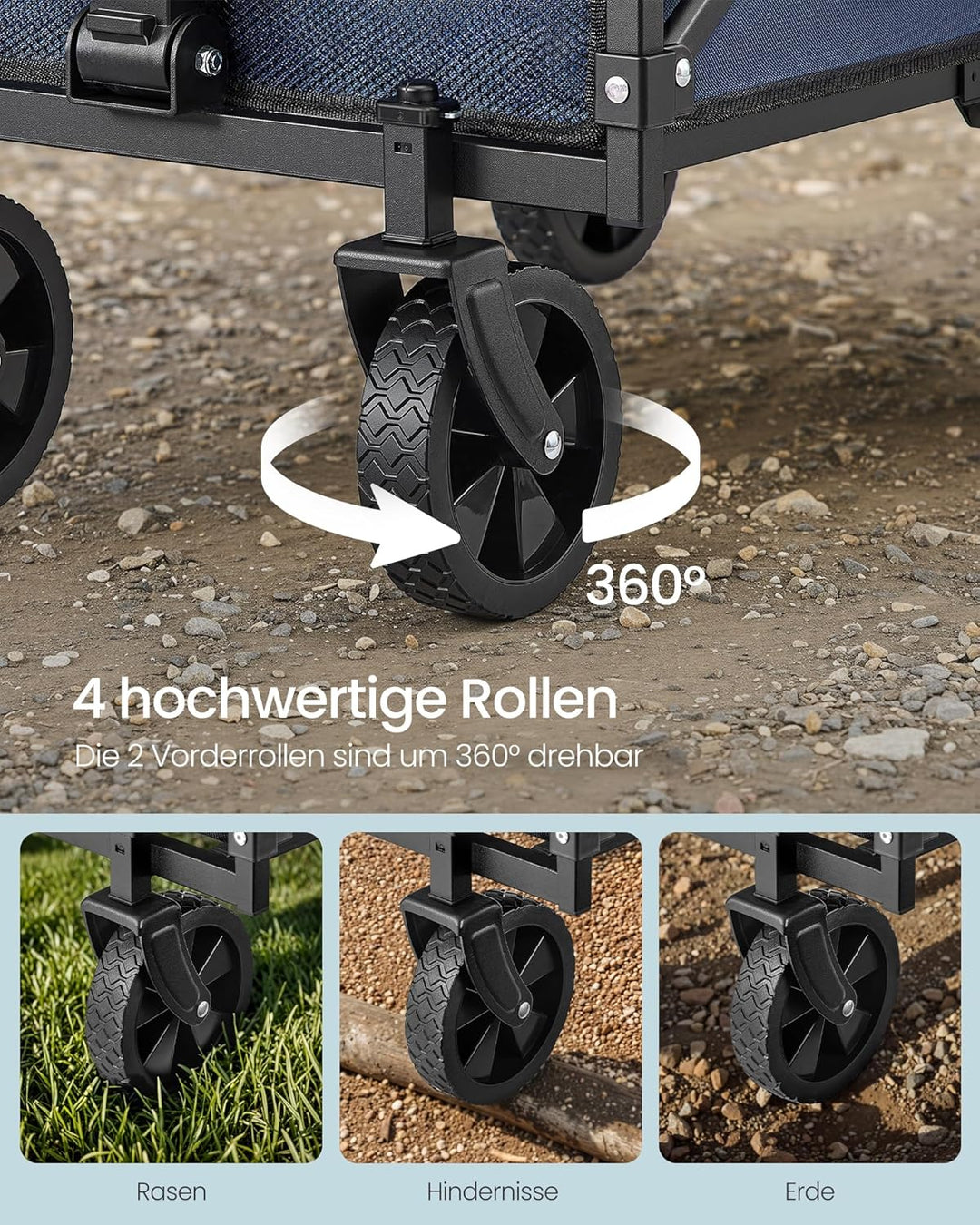 SONGMICS Kleiner Handwagen faltbar, Gartenwagen, kompakt, mit Griff, mit 4 verstärkten Rollen, Davon