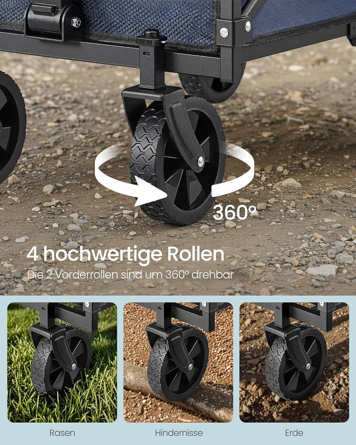 SONGMICS Kleiner Handwagen faltbar, Gartenwagen, kompakt, mit Griff, mit 4 verstärkten Rollen, Davon