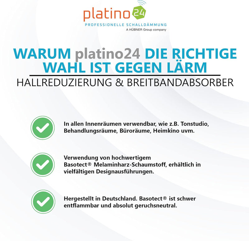 platino24 Schallabsorber aus Basotect G+, 4 Absorberelemente Rechteck 825x550x50mm, Verbesserung der