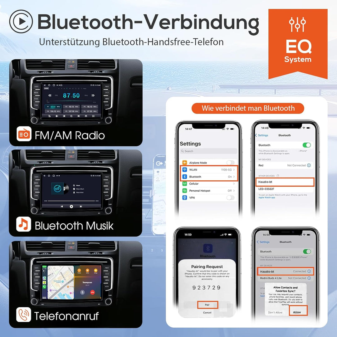 Haudio 2 Din Autoradio mit Kabellosem Apple CarPlay & Android Auto, 7 Zoll Autobildschirm mit Canbus