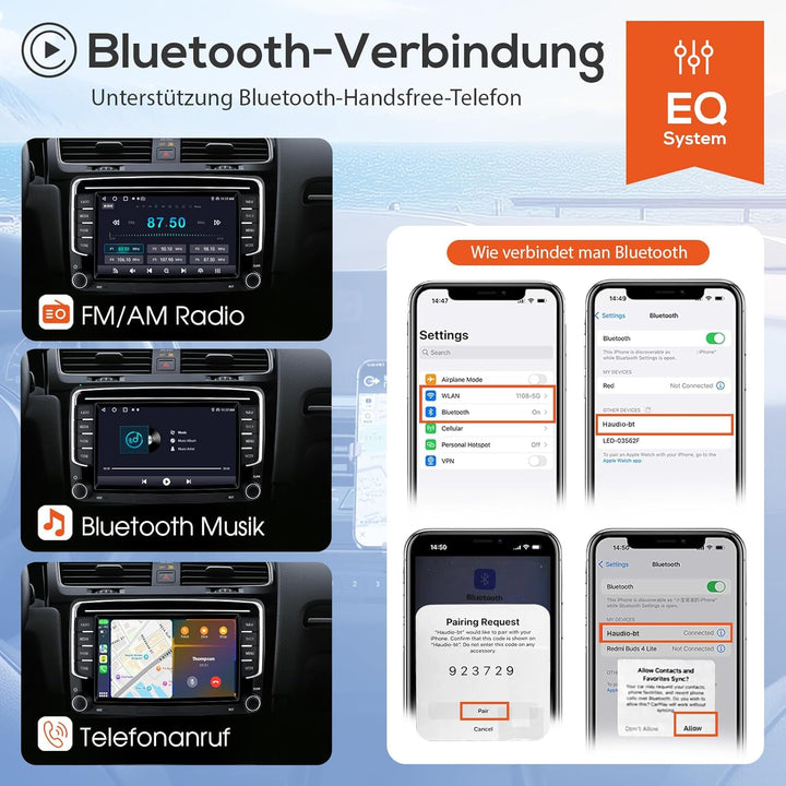 Haudio 2 Din Autoradio mit Kabellosem Apple CarPlay & Android Auto, 7 Zoll Autobildschirm mit Canbus