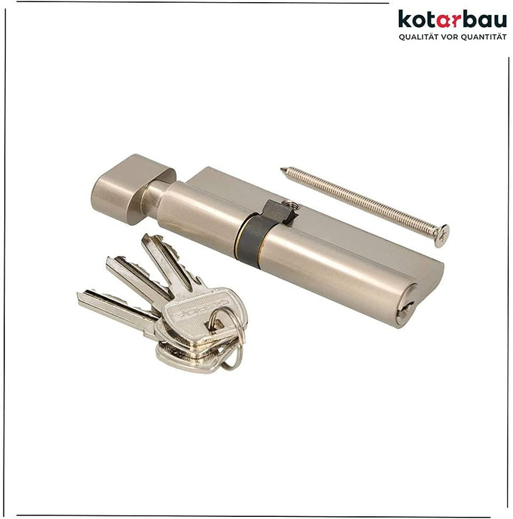 KOTARBAU Schliesszylinder 55/45 Nickel Mit Knauf Zylinderschloss Profilzylinder Türzylinder Schloss