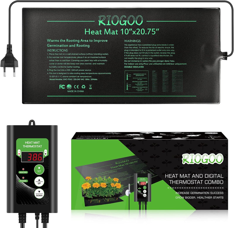 RIOGOO 24 * 52 cm Sämling-Heizmatte und Thermostatregler 68-108 ° F Digitaler Thermostatregler IP68