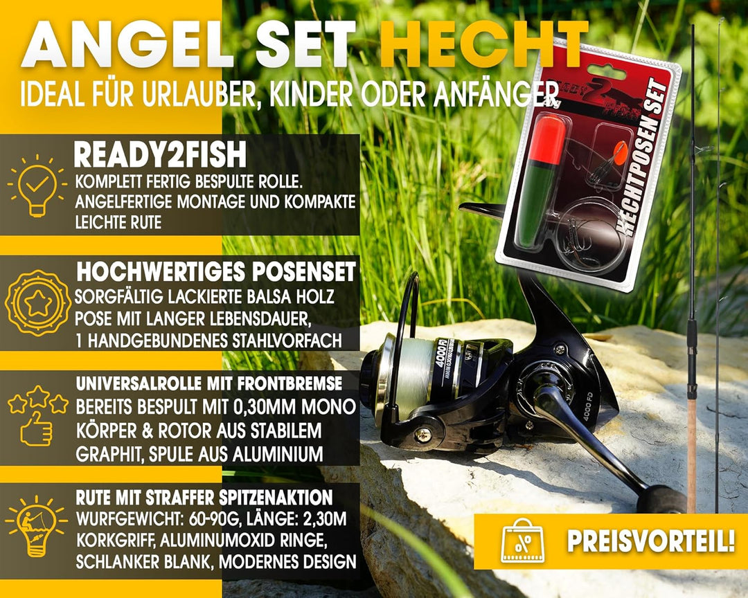 Angel-Berger Steck Angelset Rute Rolle mit Zubehör Angelset Hecht