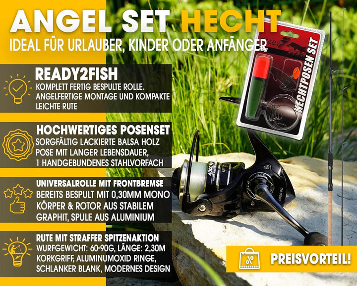 Angel-Berger Steck Angelset Rute Rolle mit Zubehör Angelset Hecht