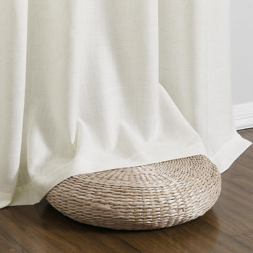 Flachs-Leinenvorhänge 183 cm Länge, 2 Paneele, neutrale halbtransparente Boho-Vorhänge für Schlafzim