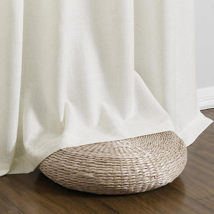 Flachs-Leinenvorhänge 183 cm Länge, 2 Paneele, neutrale halbtransparente Boho-Vorhänge für Schlafzim