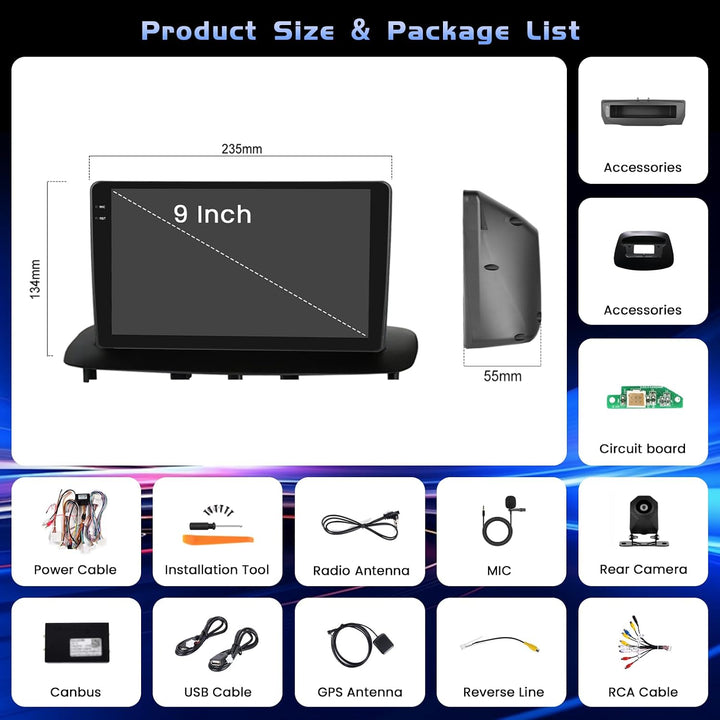 Hikity 4+64G 9" Android Autoradio für Renault Megane 3 2009-2014 | Incell Wireless Carplay Autoradio