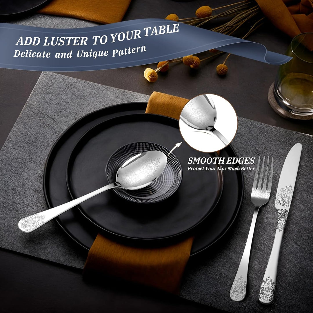 DRAGON RIOT Besteck Set 6 Personen - 30 teilig Edelstahl Besteckset, Silberbesteck mit Messer Gabel