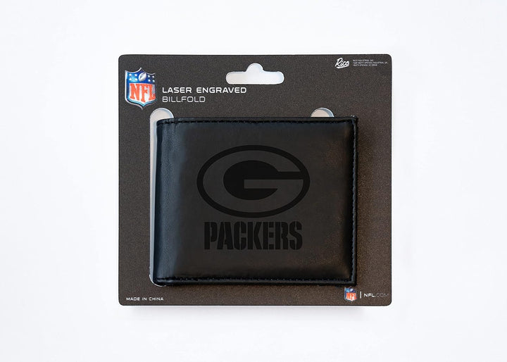 Rico Industries NFL Laser Engraved Billfold Wallet, Black Green Bay Packers, Green Bay Packers
