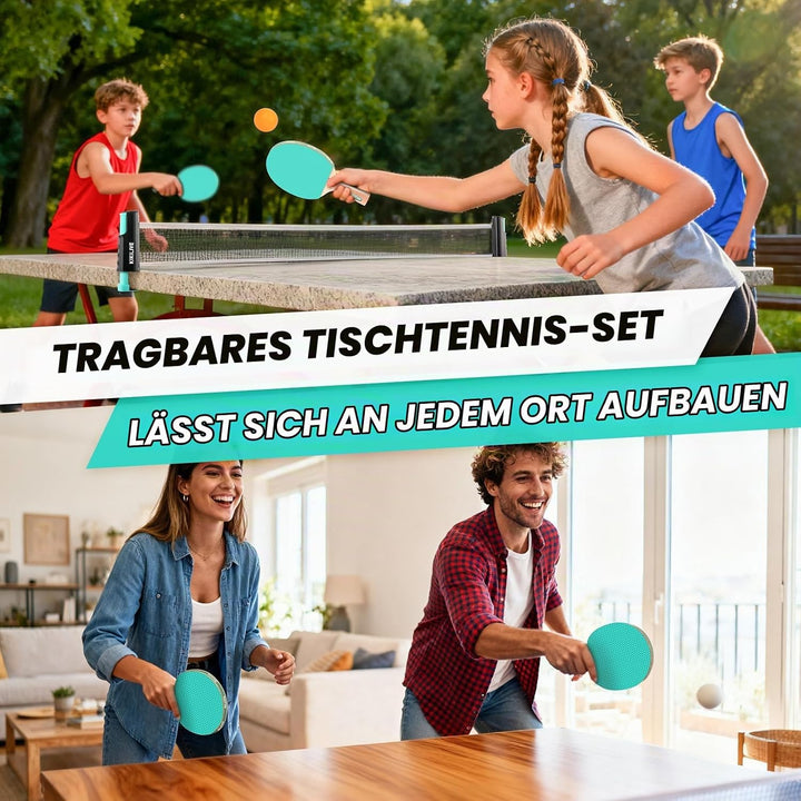 Tischtennis Set mit ausziehbarem Netz, 2 Schlägern, 6 Bällen und Tragetasche – das tragbare Set für