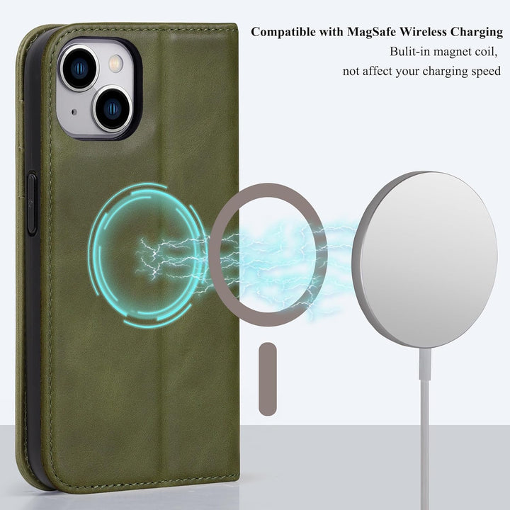 VISOUL Hülle für iPhone 15, Schutzhülle [Echt Leder] [Schützt vor Stoss] [Kartenfach] [Magnetverschl