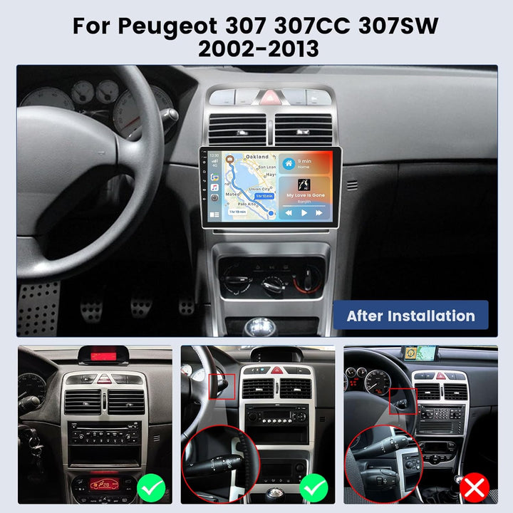 Hikity 2GB+64GB Android 15 Autoradio Wireless CarPlay Android Auto für Peugeot 307 SW CC (2002-2013)