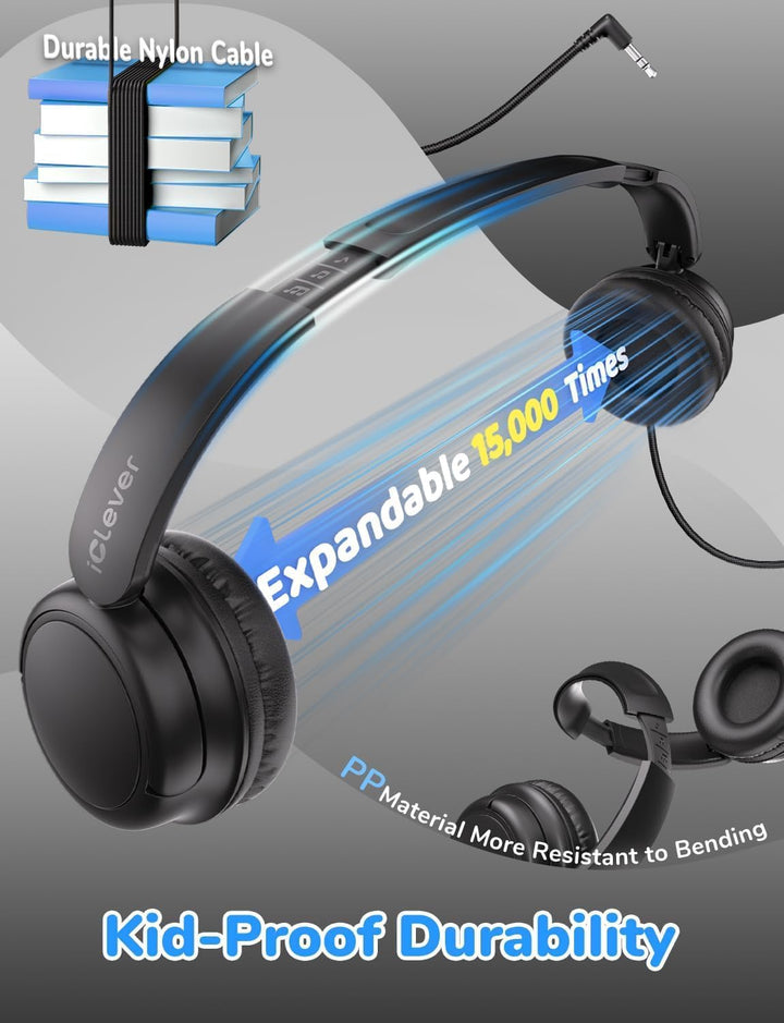 iClever kopfhörer Kinder mit Kabel 5 Pack, Kinderkopfhörer für die Schule | SafeSound Tech, Stereo-S