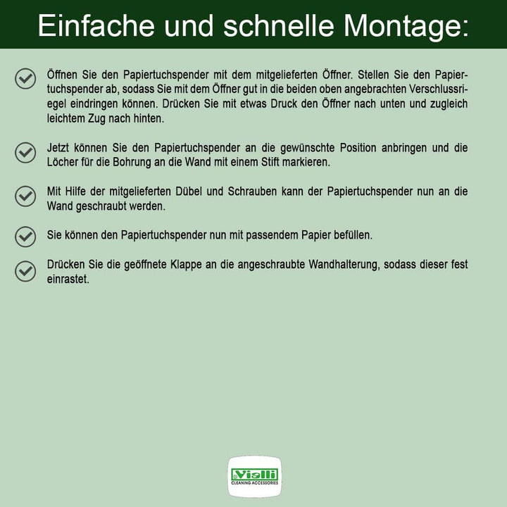 Vialli Papiertuchspender für ZZ und Lagenfalz Papierhandtücher – moderner Handtuchspender für Faltha