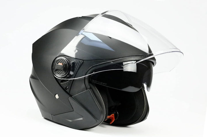 BNO Jet9 Jethelm Helm Motorradhelm mit Langvisier+ Sonnenvisier Matt Schwarz Grösse (S-XL), S