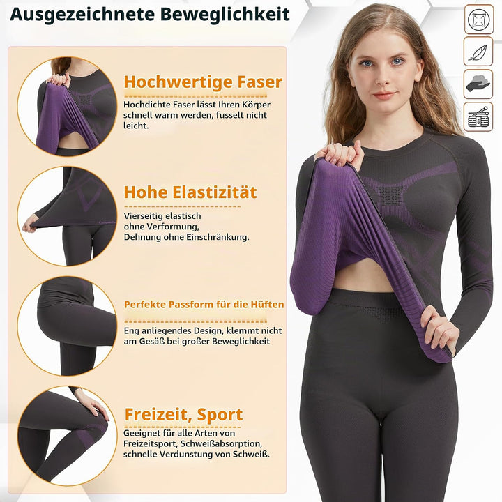 UNIQUEBELLA Thermo Unterwäsche Damen, Skiunterwäsche Atmungsaktiv Funktionsunterwäsche, Antibakterie